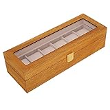 Alinory Uhr Display Box, Korrosionsschutz Watch Organizer Transparentes Fenster Helle Farbe Holz 6 Gitter Schmuck für die U