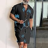 Freizeitanzug Herren Tintendruck Summer Cool LäSsiges Hemd Loose Atmungsaktiv Shorts Jogginganzug Party Strandshorts Urban Street Arb
