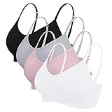 Vertvie Damen 2/3/4er Set Basic Wohlfühl BH Sport BH Spaghettiträger Bralette ohne Bügel Nahtlose Gepolsterte mit Spaghetti Bra Top Low Support Bra(Schwarz/Weiß/Hellgrau/lila, EU S/Tag M)