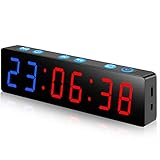PELLOR Fitness Timer, Mini Portable 6-stellige LED-Fitness Timer, 12/24-Stunden-Zeitformat,Stoppuhr-Timer, Crosstraining Gym Clock, einstellbare Helligkeit und Lautsätrk