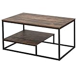 HOMCOM Industrieller Couchtisch, Retro-Design, unten, Stabiler Metallsockel, 100 x 60 x 50 cm, Farbe gealtertes H