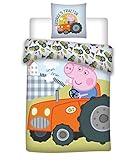 036 Peppa Pig Bettwäsche, Kinderbettwäsche/Babybettwäsche, Peppa Pig Georges Tractor, Wendebettwäsche, Kissenbezug 40x60+Bettbezug 100x135cm, 100% Baumwolle Oeko-TEX