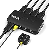 HDMI KVM Switch 4 Port, 3 USB 2.0, 3USB HDMI Switcher für 4 Computer Unterstützt 4K/2K@30Hz KVM USB Umschalter, mit 4 HDMI KVM Kabel und 1 Desktop C