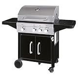 ProfiCook PC-GG 1219 Gasgrill, 3 Edelstahl-Brenner + zusätzliche Kochstelle (3+1), 66 x 38 cm große Grillfläche, 4 Räder (2 davon feststellbar), schw