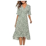 Overdose Damen Sommerkleider Drucken Urlaubskleid Casual Rundhals Midikleid Ärmellos Freizeitkleider Mode Kleider Sommer Herbst Kleid Kurz Dress für F