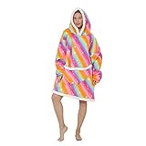 Familien-passende tragbare Decke, Nerzwolle, Kapuzenpullover, Pyjama, universell, warm, bequem, Glänzender Regenbogen, O