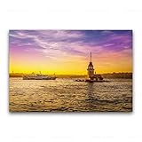 Panoramabild auf Leinwand,Türkei Istanbul Meer Sonnenaufgänge Maiden Tower Druck auf Leinwand,Leinwand Wand Kunst Bilder,Wandkunst Dekoration für Zuhause 80x120cm(32x48in) R