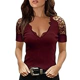 Damen Tshirt Schwarze Bluse Damen A Shirt Bluse Damen Sommer T Shirts V Ausschnitt Damen T Shirts Damen Sommer E Girl Shirt Top H5 - Wine L