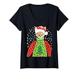Damen Cats Kitty Ugly Xmas Santa Lustige Kätzchen Weihnachten Grafik T-Shirt mit V