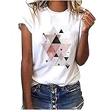 Tshirt Oberteile Damen Teenager Mädchen Elegant Sommer Bunt Geometrische Drucken Tee Tops Kurzarm Pullover O-Ausschnitt Sport Tshirt Damen Fitness Bluse Basic Tshirts W