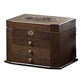 wangYUEQ Retro Antique Blume Geschnitzte Holzschmuck Aufbewahrungsbox Container Case Schmuck Anzeigen Organizer mit Schlossgeschenk