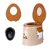 DYR Tragbare Campingtoilette, Mobile Zweisitzer-Toilette, Dicker Harz PP-Kunststoff/verbreiterter Toilettensitz, sichere und komfortable Reisetoilette (Beige Solid Eimer)