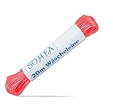 SOHFA Wäscheleine - 20 Meter reißfeste Wäscheleine für den Haushalt, Garten und Camping – robustes Wäscheseil aus Polyesterkern und Kunststoffummantelung (rot)