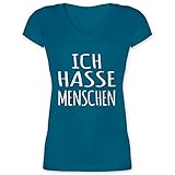 Sprüche Statement mit Spruch - Ich Hasse Menschen - weiß - 3XL - Türkis - Ich Hasse Menschen - XO1525 - Damen T-Shirt mit V