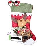 Stickling Weihnachtssocken Bestickt | XXL-Nikolausstiefel personalisiert | 3D Weihnachtsstiefel mit Namen | Filz |Nikolaus | Geschenk Weihnachten | 3 Varianten (Rudolph)