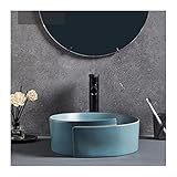 hkwshop Waschbecken Modernes keramisches Gefäß Waschbecken über Gegengeschirr Spüle mit Wasserhahn Combo Badezimmerdecke Waschbecken Goldbesatz Oben, 14,1'× 14.1' Waschbecken Aufsatz-W