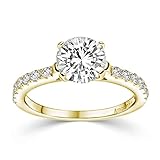Verlobungsring Gold Damen mit Stein (15 Zirkonia Steine) mit Etui Gravur Ich liebe Dich (Silber 925 hochwertig vergoldet) Antragsring Heiratsantrag Ring Verlobung Frau Gelbgold wie D