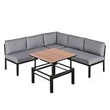 Outsunny 4-TLG. Gartengarnitur Gartenmöbel-Set Gartenset Sitzgruppe mit hebbarem Couchtisch Sofa mit Kissen Outdoor Aluminium G