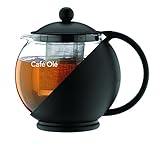 Café Olé Everyday Round Tea Pot Infuser Basket Glasteekanne Loose Leaf 700 ml/24 oz, Schwarz, 700ml / 0.7L