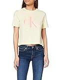 Calvin Klein Jeans Damen Iridescent Ck Straight Tee T-Shirt, Gelb (Mimosa Yellow Zhh), 32 (Herstellergröße: X-Small)