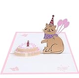 Pop-Up Karte 3D Geburtstagskarte Alles Gute zum Geburtstag Katze Glückwunschkarte Frau Oder Mutter (Geburtstagskarte, Geburtstag, Gute Besserung) - Popup Glückwunschkarte mit Blumenstrauß