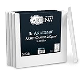 Artina Akademie Keilrahmen 5er Set 30x30 cm - FSC Holz Leinwände Leinwandset aus 100% Baumwolle 280 g/m² - Leinwand Keilrahmenset verzugsfrei - 2fach grundierte Keilrahmen zum B