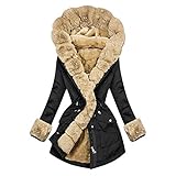 Warme Jacke Damen Winter Winterjacke mit Kapuze Elegant Parka Mantel Midi Lang W