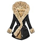 TWIOIOVE Übergangsjacke Damen Große Größen Wintermantel Langarm Winterjacke Dickere Warm Winterparka Reißverschluss Tasche Mantel Freizeit Parka Winddicht Kälteschutz Übergangsjack