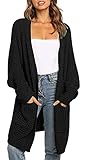 ZIYYOOHY Damen Strickjacke Cardigan Lang Strickmantel Pullover strickcardigan Outwear Langarm Herbst Strick Mäntel mit Tasche (Schwarz, S)