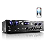 Audio Leistungsverstärker Bluetooth, Donner 440 W Wireless Desktop Audio Verstärker 4 Kanal 5.0, Stereoempfänger mit USB, SD, FM, 2 Mikrofoneingang Echo, Cinch, LED, für Studio, Heimkino-MAMP5