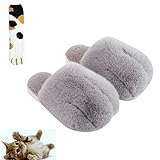 Corgi Slippers,Cat Paw Slippers,Fluffy Cute Paws Slippers,Warm Winter Slippers Women, Anti-Slip Rubber Sole Plush Shoes for Adults (37-38,Cat paw Gray)