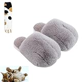 Corgi Slippers,Cat Paw Slippers,Fluffy Cute Paws Slippers,Warm Winter Slippers Women, Anti-Slip Rubber Sole Plush Shoes for Adults (37-38,Cat paw Gray)