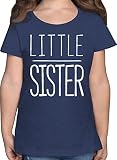 Geschwister Bruder und Schwester - Little Sister - 140 (9/11 Jahre) - Dunkelblau Meliert - Little Sister Tshirt - F131K - Mädchen Kinder T-S