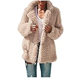 SDER Damen Mantel Herbst Winter Langarm Revers Einfarbig Mantel aus dickem Plüsch Granulat, Mantel, mittellang, aus Lammwolle, Plüsch, warme Jacke, beige, 38