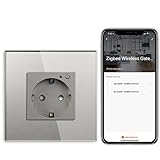 BSEED Schuko Wifi Smart Alexa ZigBee Steckdose 16A Glassteckdose, 1 Pack 1 Weg Grau 86mm Unterputz-Installation APP-Steuerung Arbeit mit Alexa/Google Home DIY Free Spin Nur 2.4 GH