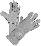 ACE SafeWeld 1 Paar Schweißerhandschuhe - Lange Leder-Schutz-Handschuhe für Schweißer - EN 388/12477 - Weiß/Grau - 10/XL