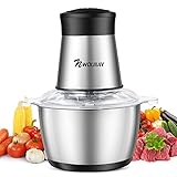 NWOUIIAY Zerkleinerer Universalzerkleinerer 2L Edelstahlschüssel 600W Elektrisch Multizerkleinerer mit 2 Geschwindigkeitsstufen Fleischwolf Elektrischer mit 4 Klingen für Fleisch Zwiebeln Ob