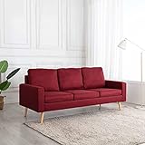 Foecy 3-Sitzer Sofa mit Rückenkissen Sitzkissen Polstersofa Loungesofa Couch Lounge Stoffsofa Sitzmöbel Wohnzimmer Stoff Holzrahmen (Weinrot Stoff)