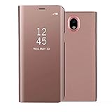Shinyzone Spiegel Hülle für Samsung Galaxy J5 2017, Stilvoll Roségold Klar Spiegel Leder Handyhülle [Galvanotechnik] Faltbare Standfunktion,Hart Bumper Stoßfeste Schutzhü