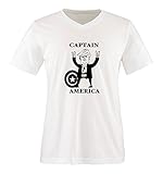 Comedy Shirts - Trump Captain America - Comic - Herren V-Neck T-Shirt - Weiss/Schwarz Gr. M