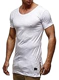 Leif Nelson Herren Sommer T-Shirt Rundhals-Ausschnitt Slim Fit Baumwolle-Anteil Moderner Männer T-Shirt Crew Neck Hoodie-Sweatshirt Kurzarm lang LN6336 Weiß M