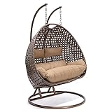 Home Deluxe - Polyrattan Hängesessel - Twin braun mit Regenabdeckung - inkl. Gestell, Sitz- und Rückenkissen | Hängestuhl Gartenschaukel Hängekorb