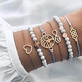 Yean Boho Layered Armbänder Schildkröte Armband Set mit Marmor Stein Kornejustierbare Goldbaum Handkette handgemachte Accessoires Schmuck für Frauen und Mädchen 6er Pack