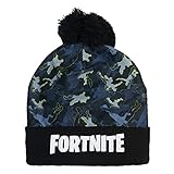 Fortnite Boy's Beanie with Pom T-Shirt, Black, One S