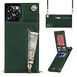 KBLT für iPhone 13 Pro Max Crossbody Wallet Case mit Kreditkartenhalter, Crossbody Case RFID Kartenhalter mit Handschlaufe, Schutzhülle Bumper Case Kompatibel mit iPhone 13 Pro Max (Grün)