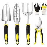 Firtink Gartenwerkzeug Set, Gartengeräte Set aus Edelstahl 5 in 1 Set Gartenschere Handkelle Pflanzmaschine Handrechen G