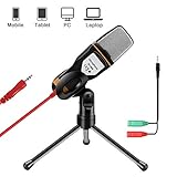 AOBETAK Kondensator Mikrofone mit Ständer für PC und Smartphone, 3,5mm Klinke Gaming Microphone mit 3,5 mm Kopfhörer Splitter, für Loptop iPad,Mac,Handy,Aufnahme,Singen,YouTube,Karaoke,Skype, Schw