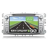 YUNTX Android 10 Autoradio für Ford Mondeo/C-max/Galaxy-4G+64G-[Eingebautes CarPlay/Android Auto/DSP/GPS] -Kostenlose 4-LED Kamera&MIC-Unterstützung DAB/Lenkradkontrolle/MirrorLink/360 C