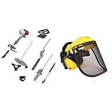 IKRA Benzin Multitool Gartenpflege Set IBKH 4in1: Rasentrimmer Freischneider Heckenschere Entaster, inkl. Verlängerung & Oregon Gesichtsschutz und Gehörschutz Q515061, gelb