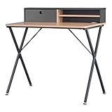 WOLTU Schreibtisch TS122hei Computertisch Bürotisch Arbeitstisch PC Laptop Tisch, mit Ablage, aus MDF und Stahl, 90x50x88,5cm(BxTxH), Hell Eiche+G